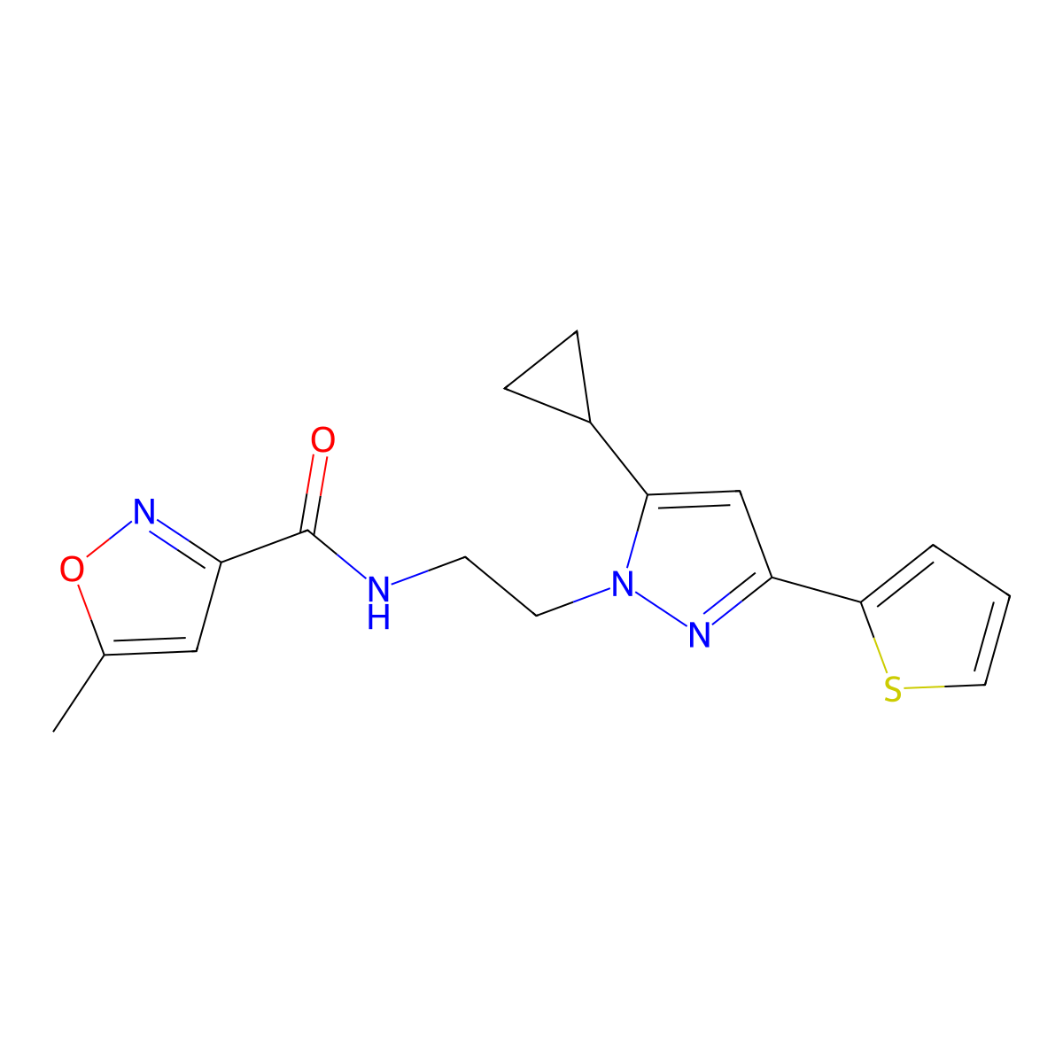 N-(2-(5-cyclopropyl-3-(thiophen-2-yl)-1H-pyrazol-1-yl)ethyl)-5-methylisoxazole-3-carboxamide molecular structure, CAS 1797244-93-9