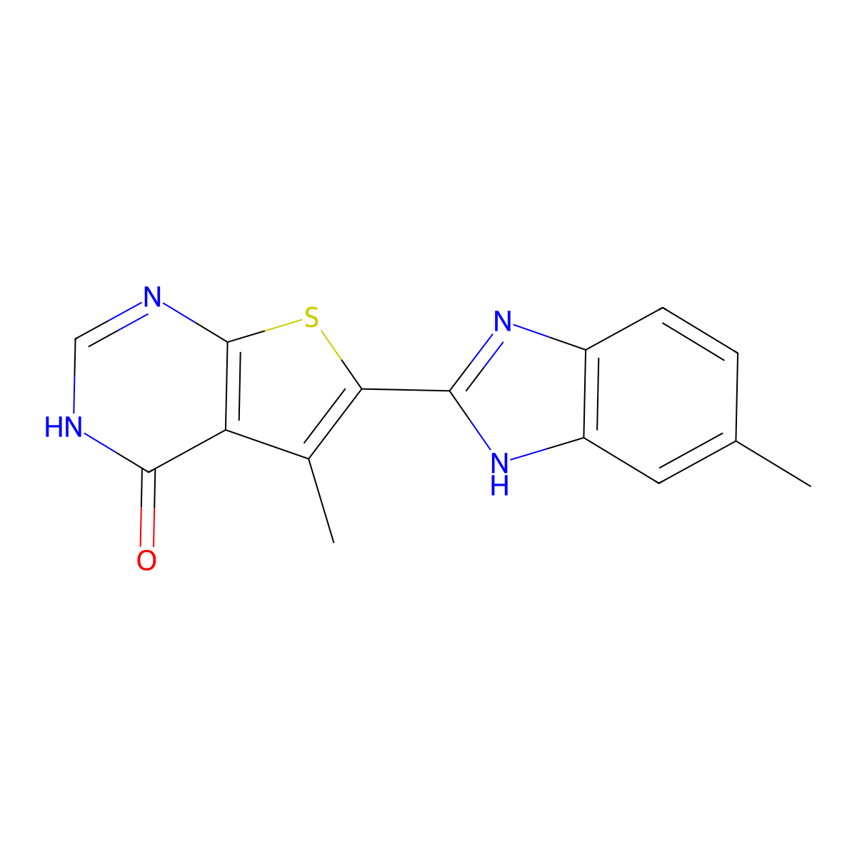 5-methyl-6-(5-methyl-1H-1,3-benzodiazol-2-yl)-3H,4H-thieno[2,3-d]pyrimidin-4-one molecular structure, CAS 1797245-83-0