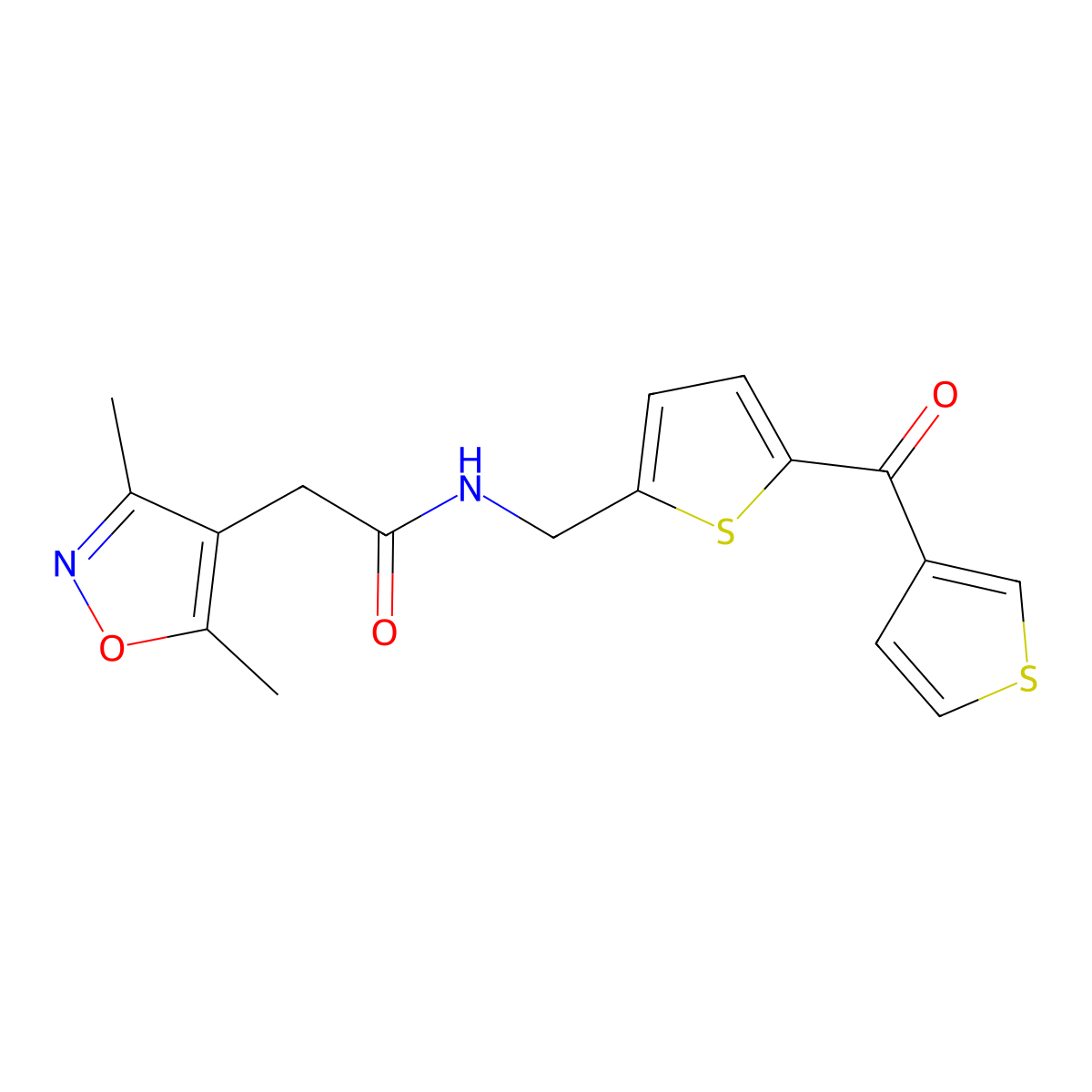 2-(3,5-dimethylisoxazol-4-yl)-N-((5-(thiophene-3-carbonyl)thiophen-2-yl)methyl)acetamide molecular structure, CAS 1797246-04-8