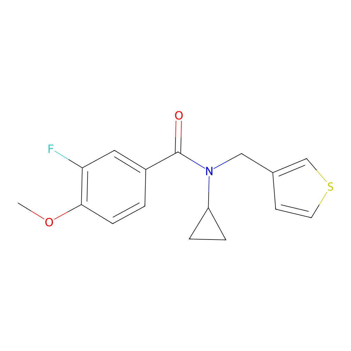 N-cyclopropyl-3-fluoro-4-methoxy-N-(thiophen-3-ylmethyl)benzamide molecular structure, CAS 1797246-51-5
