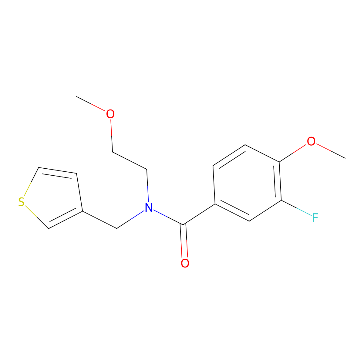 3-fluoro-4-methoxy-N-(2-methoxyethyl)-N-(thiophen-3-ylmethyl)benzamide molecular structure, CAS 1797246-57-1