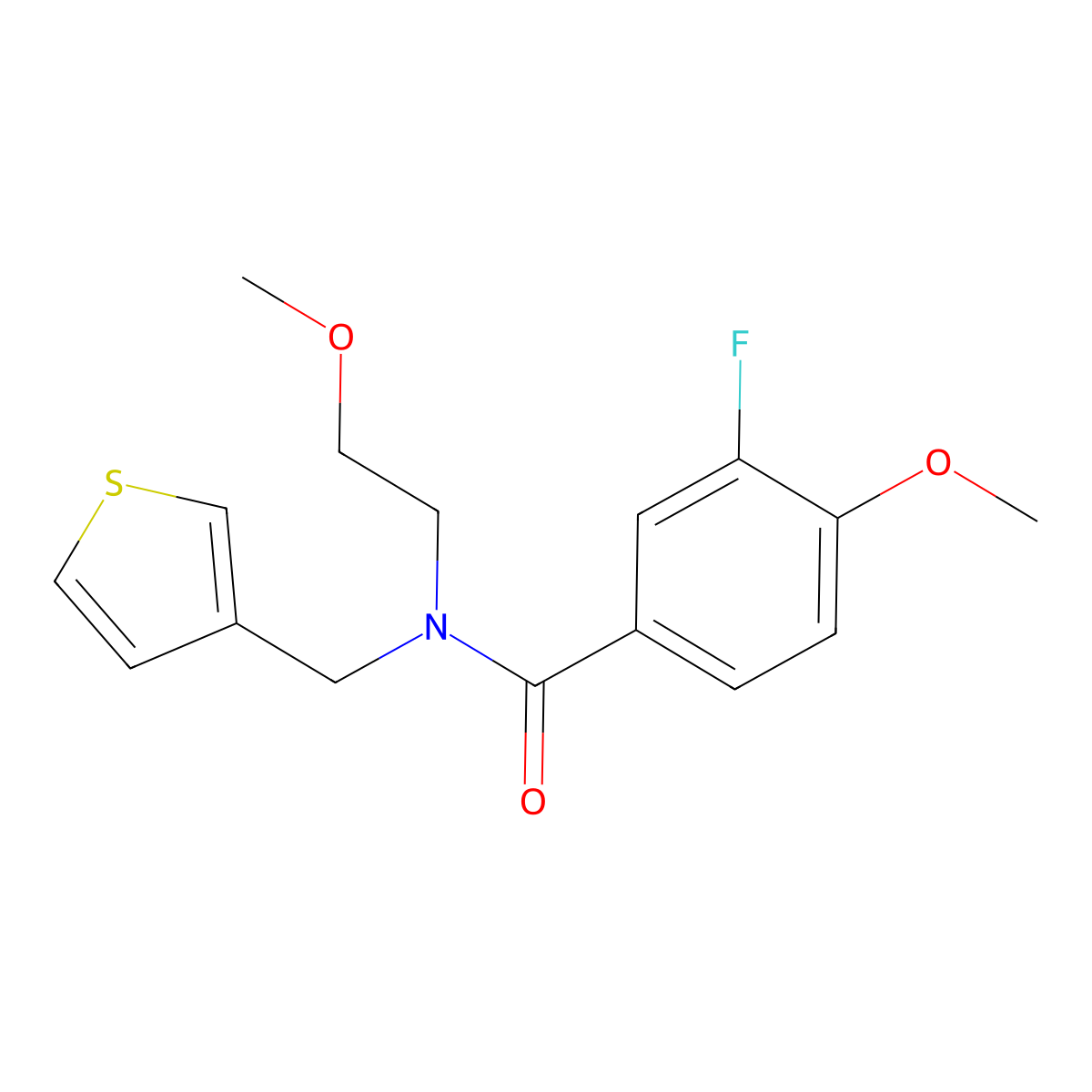 3-fluoro-4-methoxy-N-(2-methoxyethyl)-N-(thiophen-3-ylmethyl)benzamide molecular structure, CAS 1797246-57-1