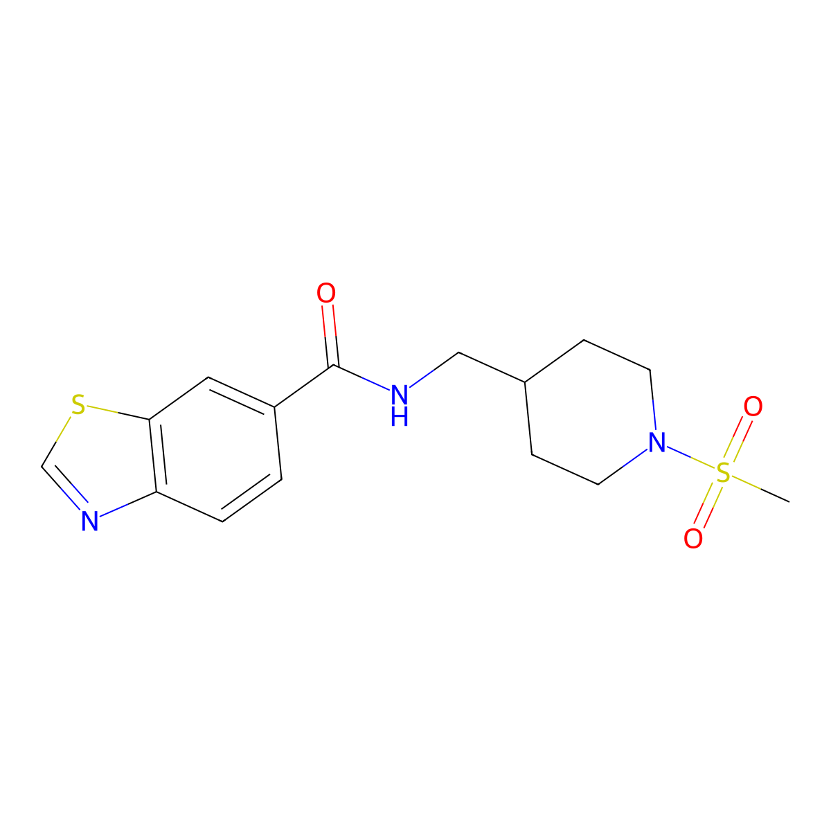 N-((1-(methylsulfonyl)piperidin-4-yl)methyl)benzo[d]thiazole-6-carboxamide molecular structure, CAS 1797246-75-3
