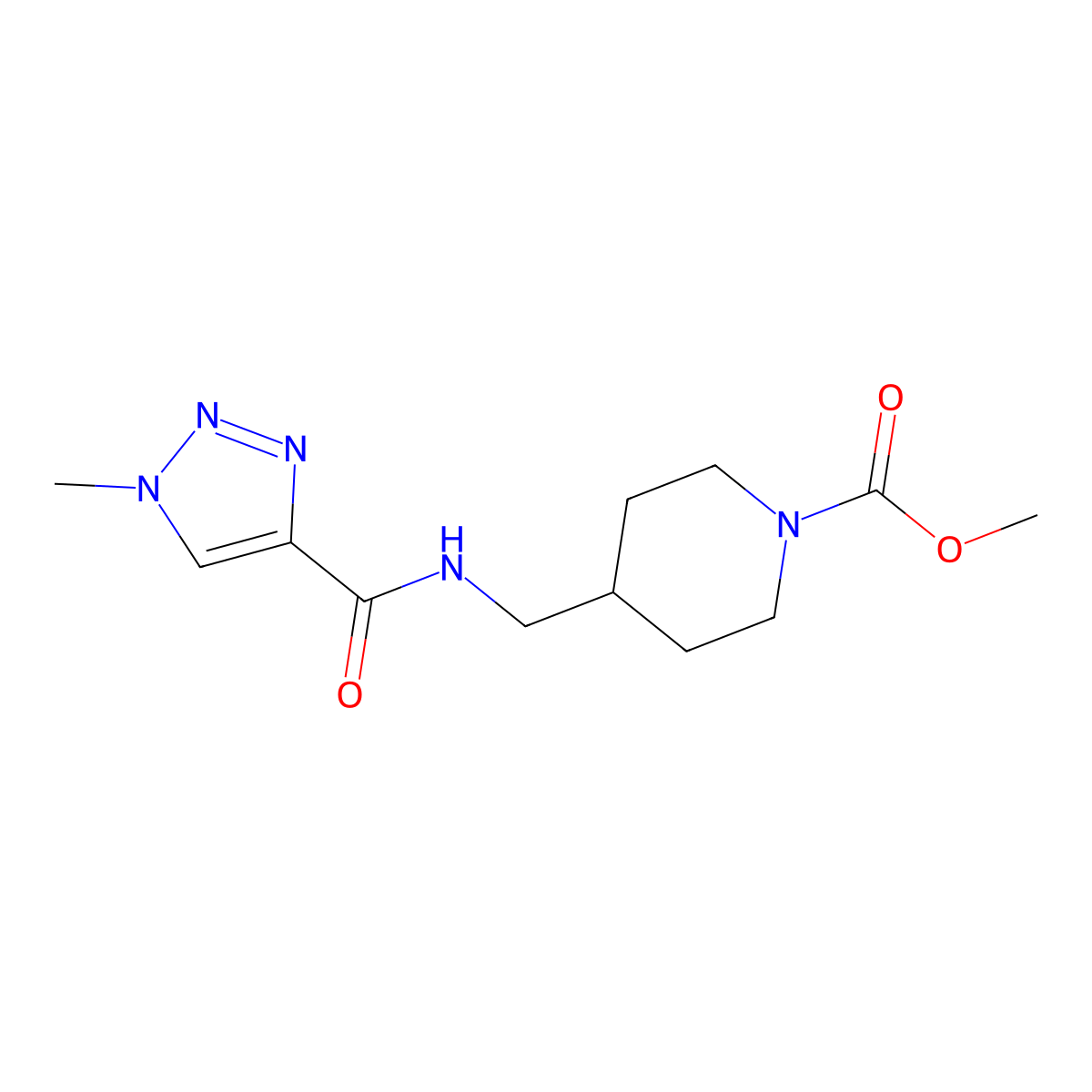 methyl 4-((1-methyl-1H-1,2,3-triazole-4-carboxamido)methyl)piperidine-1-carboxylate molecular structure, CAS 1797246-90-2
