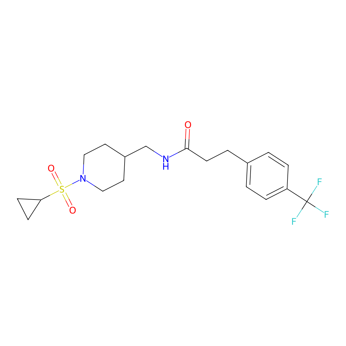 N-((1-(cyclopropylsulfonyl)piperidin-4-yl)methyl)-3-(4-(trifluoromethyl)phenyl)propanamide molecular structure, CAS 1797247-13-2