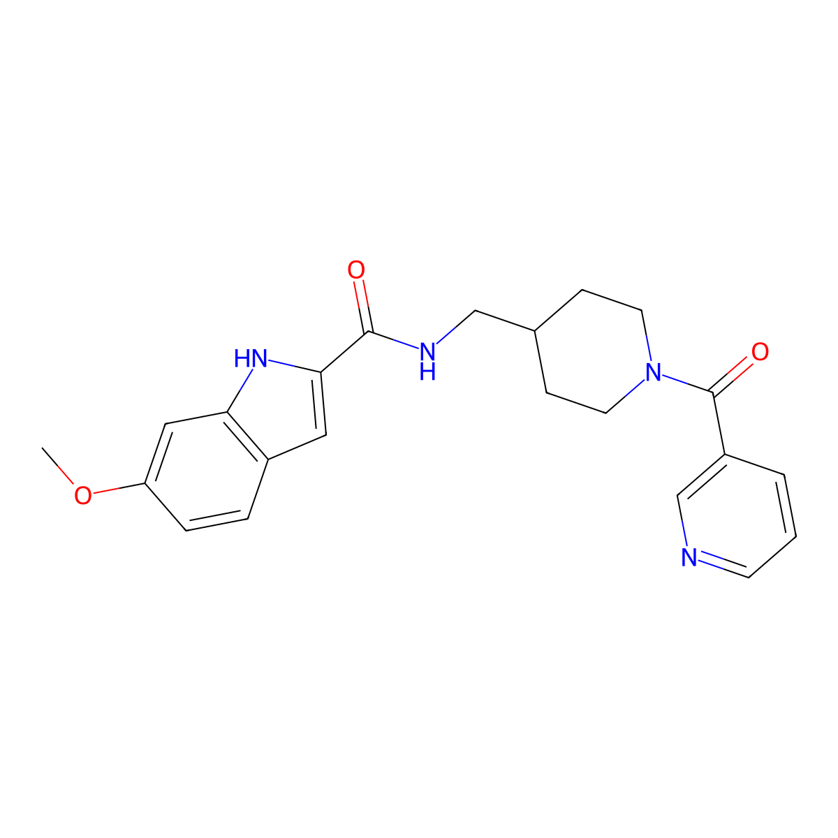 6-methoxy-N-((1-nicotinoylpiperidin-4-yl)methyl)-1H-indole-2-carboxamide molecular structure, CAS 1797247-41-6