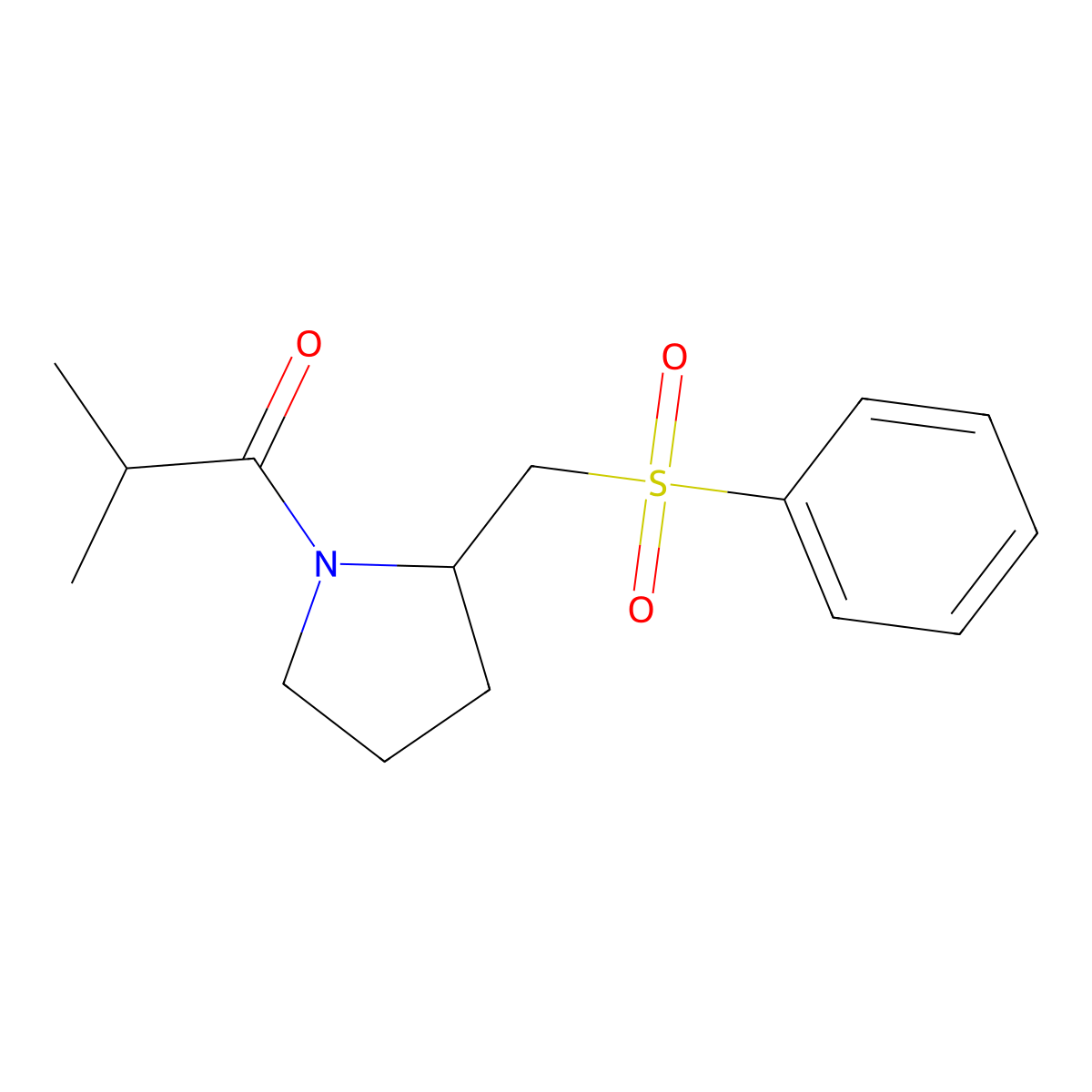 2-Methyl-1-(2-((phenylsulfonyl)methyl)pyrrolidin-1-yl)propan-1-one molecular structure, CAS 1797247-53-0