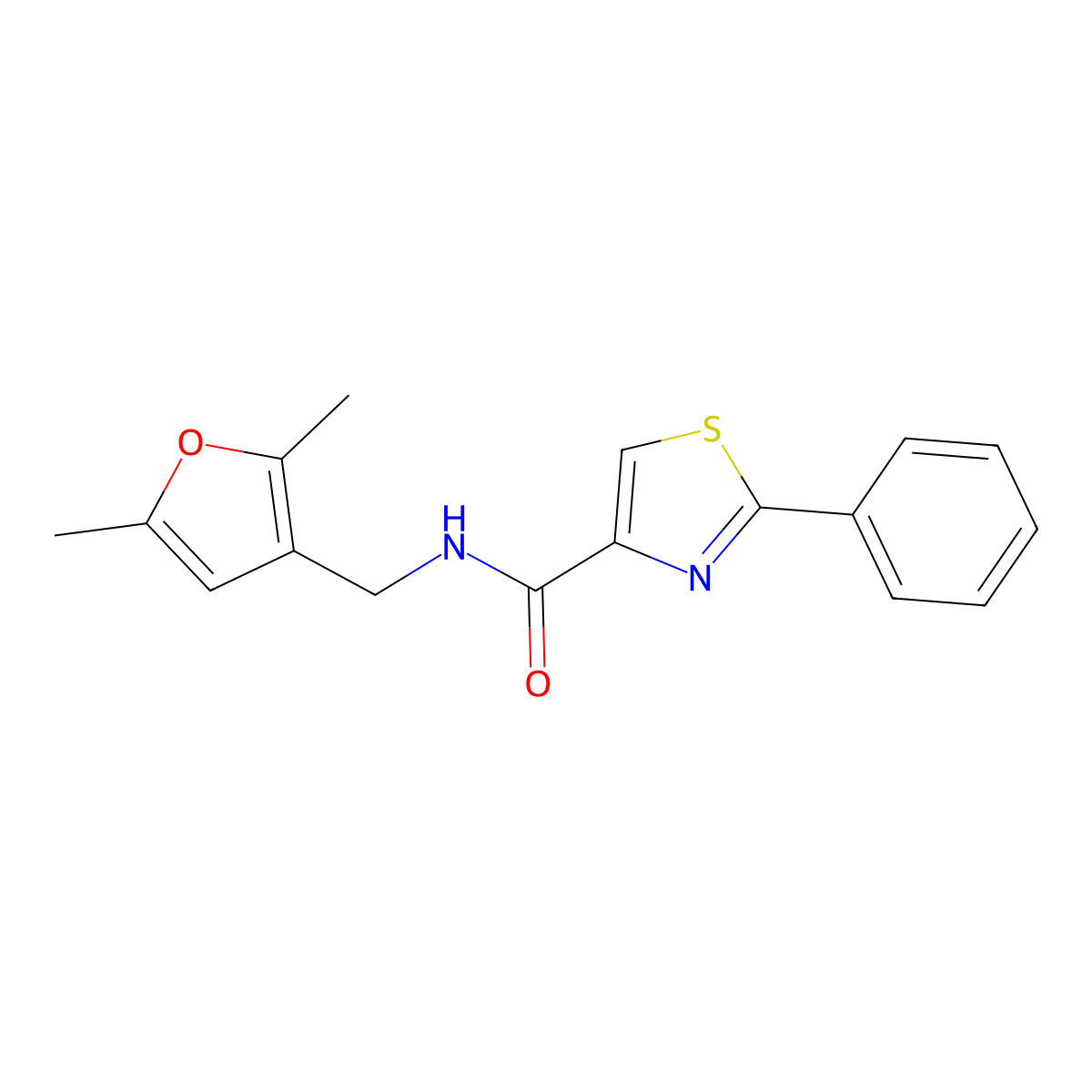 N-((2,5-dimethylfuran-3-yl)methyl)-2-phenylthiazole-4-carboxamide molecular structure, CAS 1797247-64-3