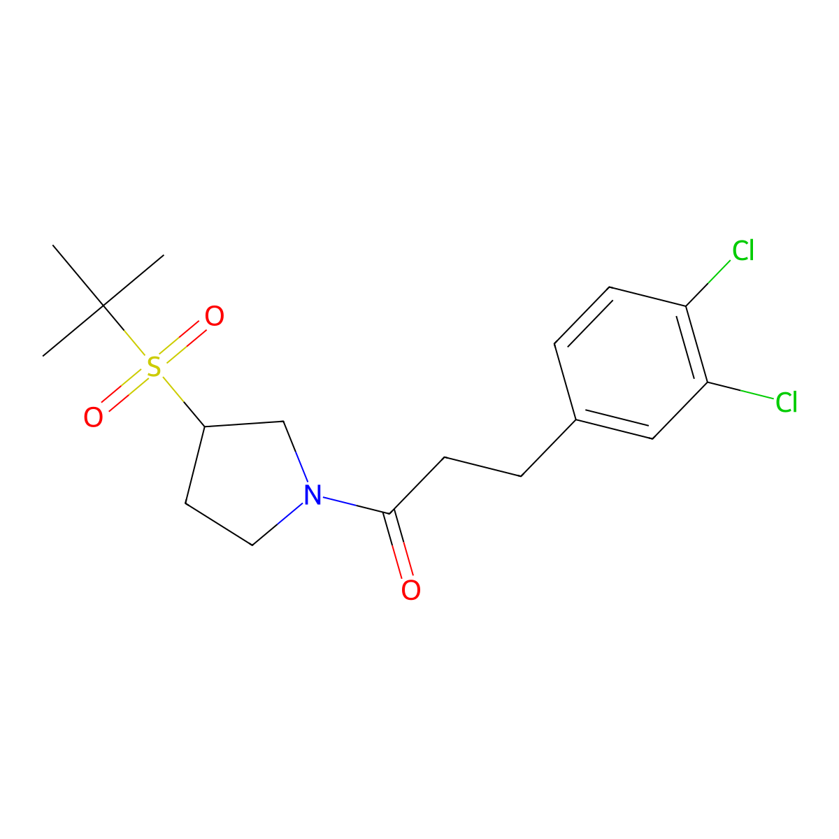 1-(3-(Tert-butylsulfonyl)pyrrolidin-1-yl)-3-(3,4-dichlorophenyl)propan-1-one molecular structure, CAS 1797247-99-4