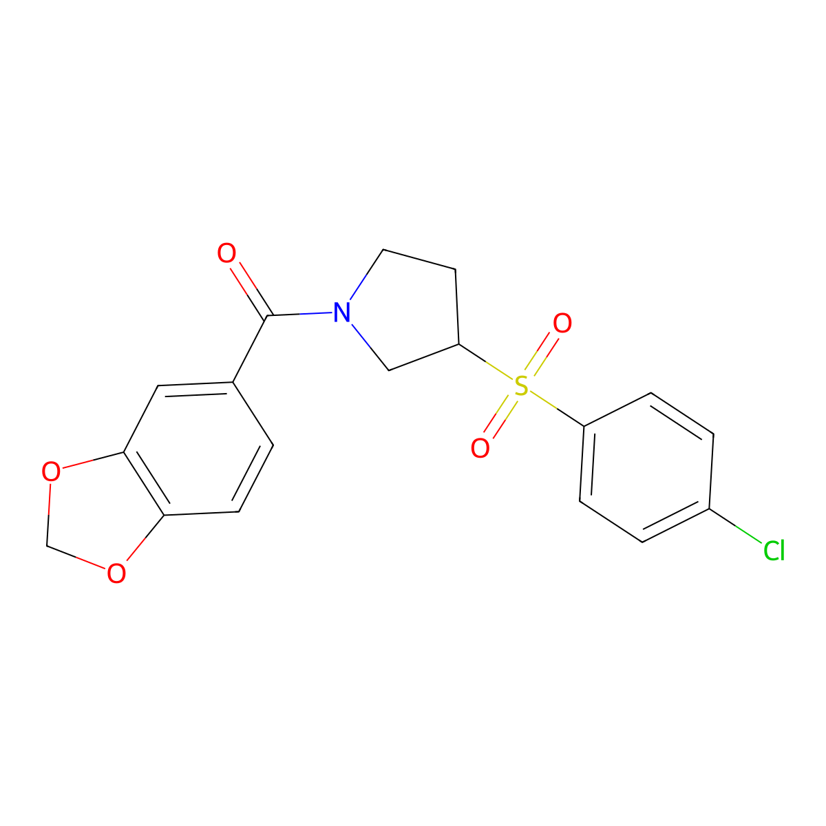 Benzo[d][1,3]dioxol-5-yl(3-((4-chlorophenyl)sulfonyl)pyrrolidin-1-yl)methanone molecular structure, CAS 1797248-11-3