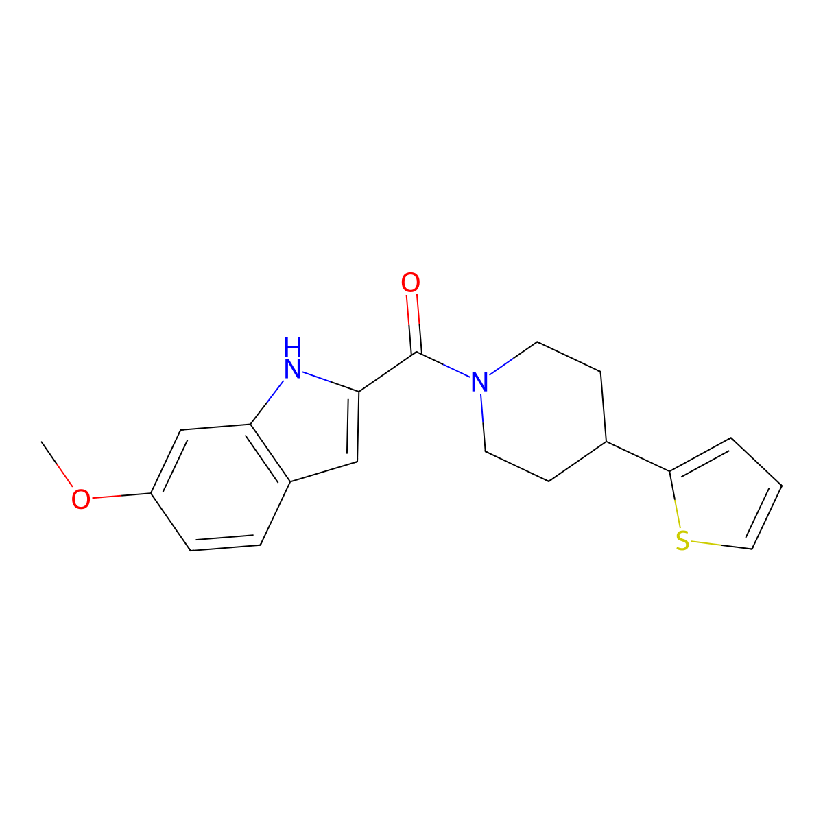 (6-methoxy-1H-indol-2-yl)(4-(thiophen-2-yl)piperidin-1-yl)methanone molecular structure, CAS 1797248-12-4