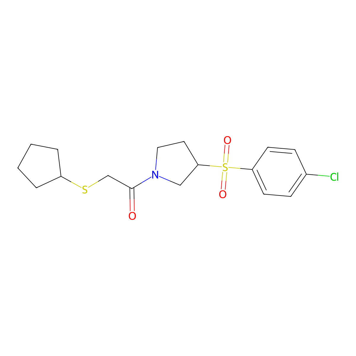 1-(3-((4-Chlorophenyl)sulfonyl)pyrrolidin-1-yl)-2-(cyclopentylthio)ethanone molecular structure, CAS 1797248-18-0