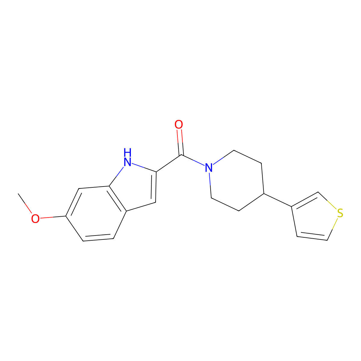 (6-methoxy-1H-indol-2-yl)(4-(thiophen-3-yl)piperidin-1-yl)methanone molecular structure, CAS 1797248-20-4