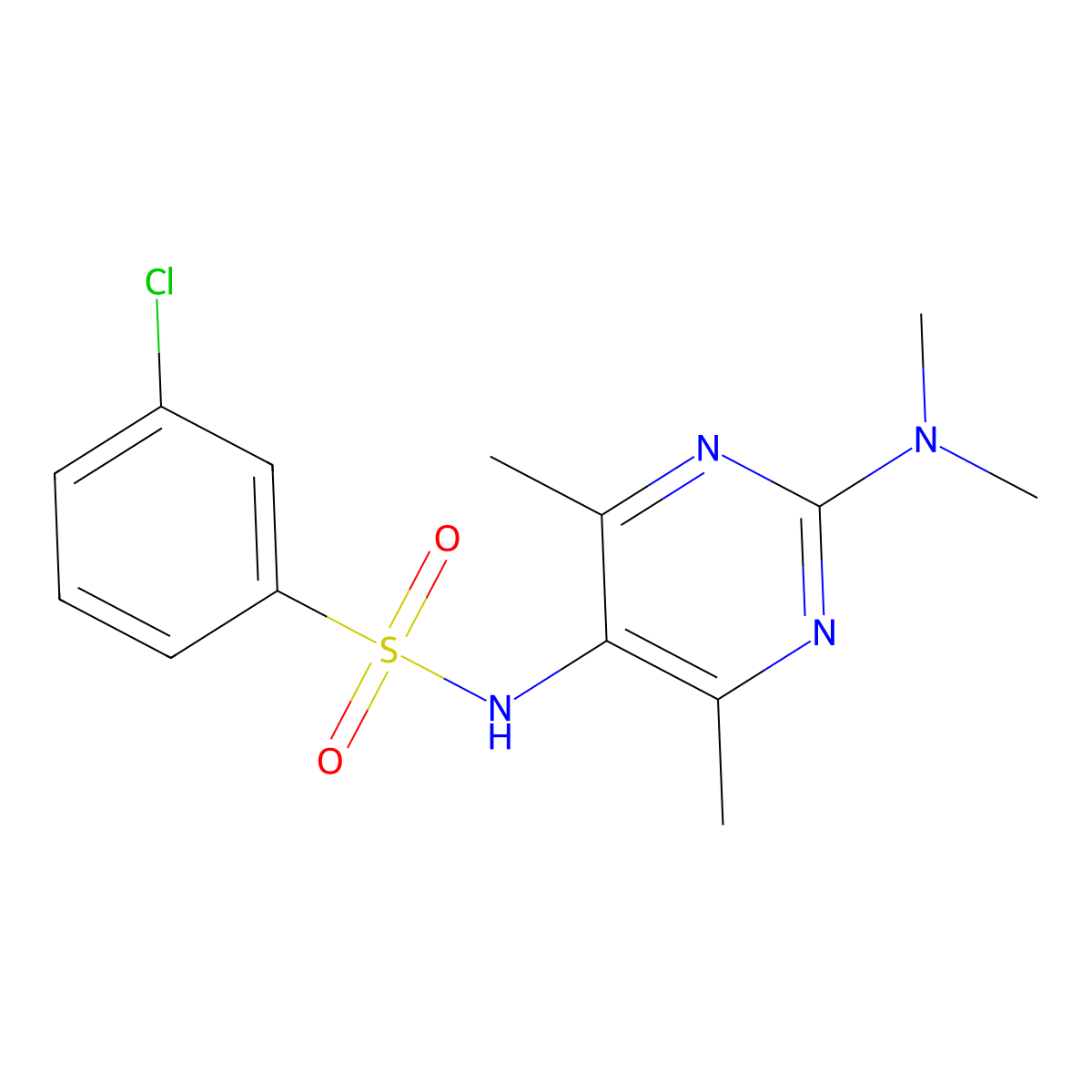 3-chloro-N-(2-(dimethylamino)-4,6-dimethylpyrimidin-5-yl)benzenesulfonamide molecular structure, CAS 1797248-43-1