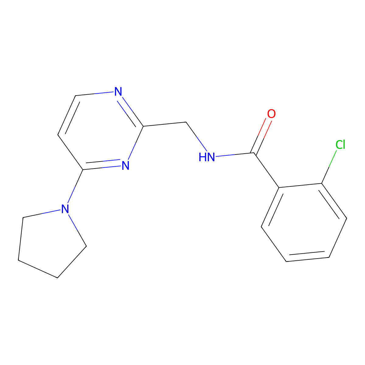2-chloro-N-{[4-(pyrrolidin-1-yl)pyrimidin-2-yl]methyl}benzamide molecular structure, CAS 1797248-54-4