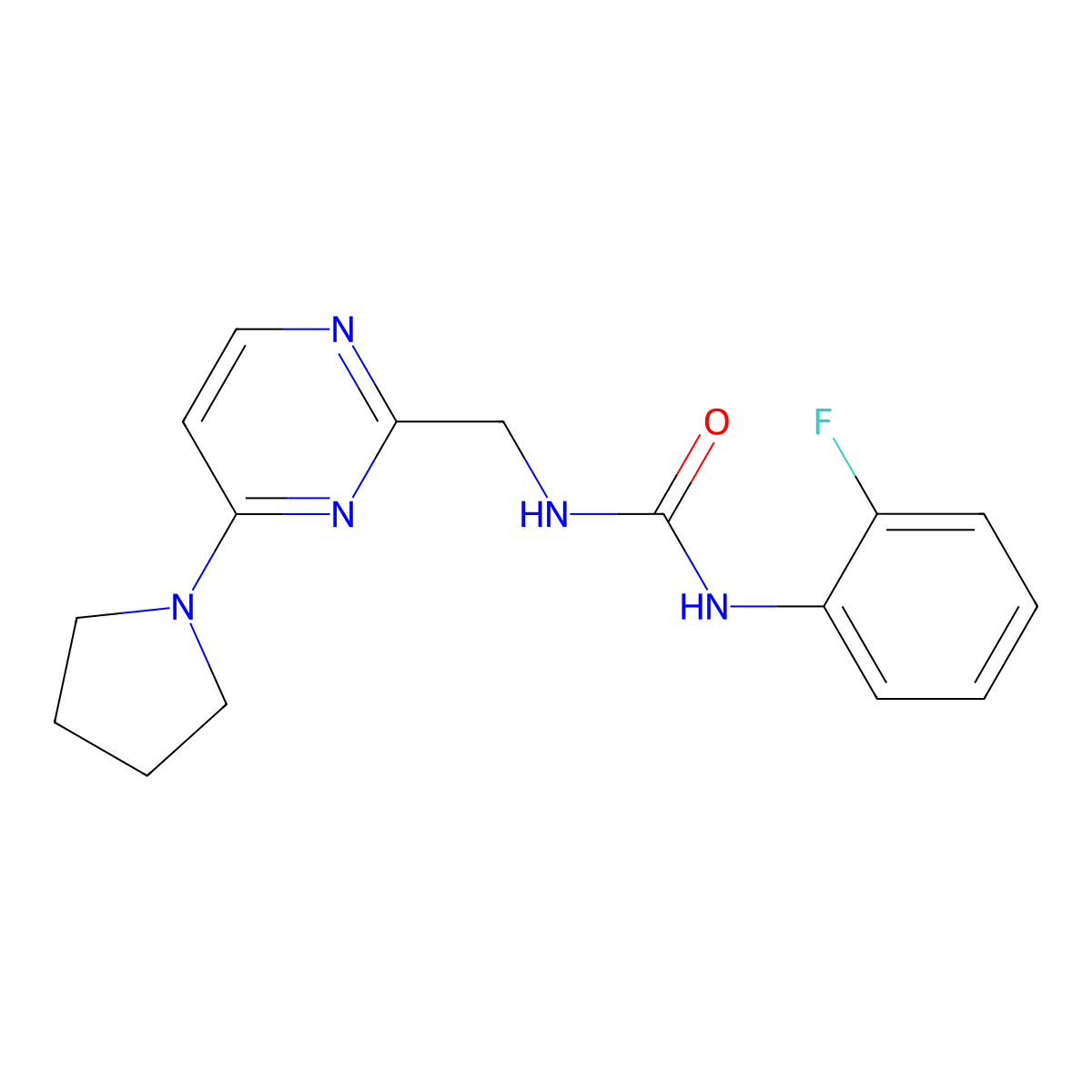 1-(2-Fluorophenyl)-3-{[4-(pyrrolidin-1-yl)pyrimidin-2-yl]methyl}urea molecular structure, CAS 1797248-63-5