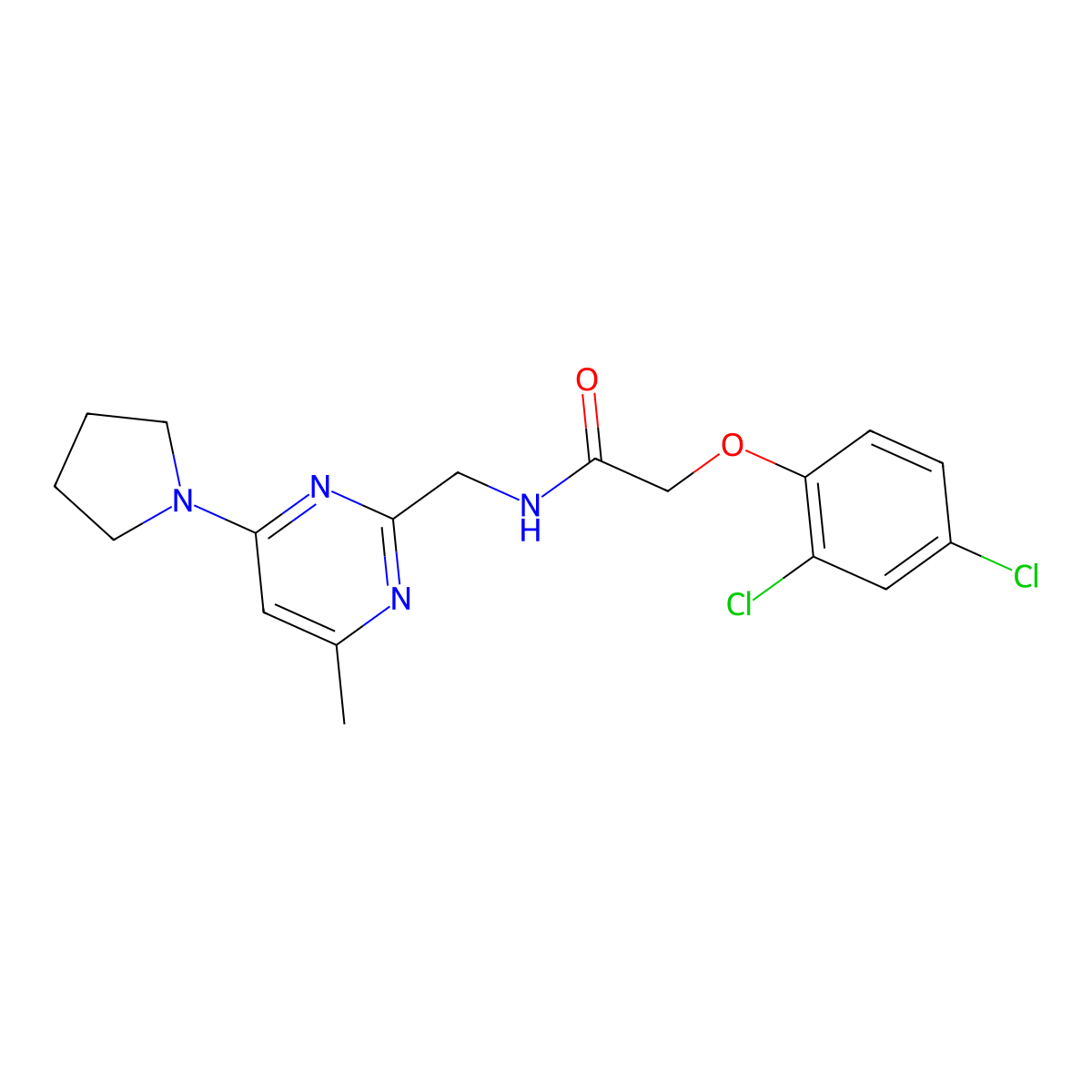 2-(2,4-Dichlorophenoxy)-N-{[4-methyl-6-(pyrrolidin-1-YL)pyrimidin-2-YL]methyl}acetamide molecular structure, CAS 1797248-90-8