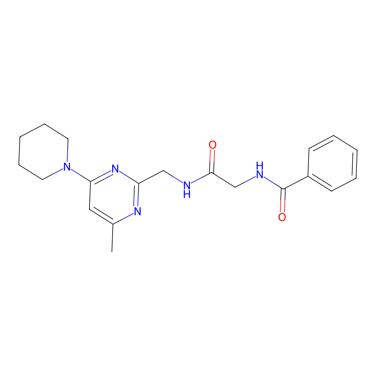 N-{[4-Methyl-6-(piperidin-1-YL)pyrimidin-2-YL]methyl}-2-(phenylformamido)acetamide molecular structure, CAS 1797249-18-3