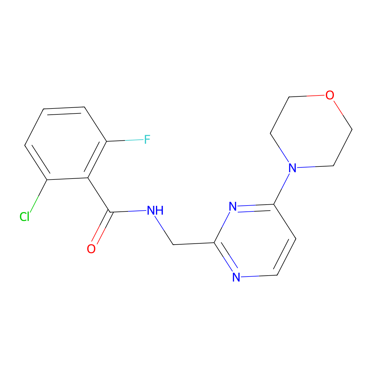 2-chloro-6-fluoro-N-((4-morpholinopyrimidin-2-yl)methyl)benzamide molecular structure, CAS 1797249-47-8