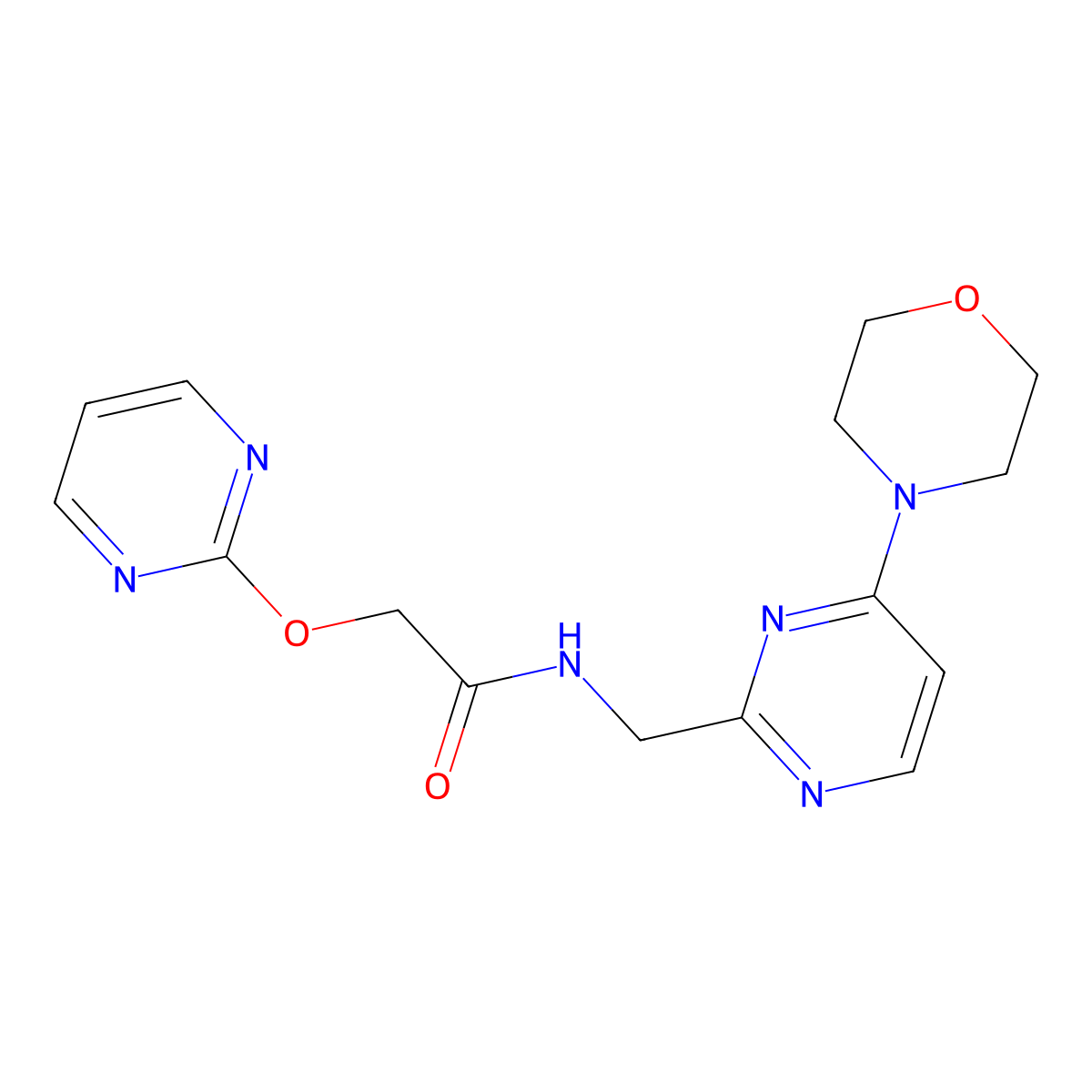 N-((4-morpholinopyrimidin-2-yl)methyl)-2-(pyrimidin-2-yloxy)acetamide molecular structure, CAS 1797249-63-8
