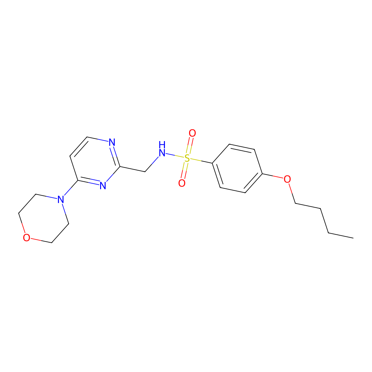 4-butoxy-N-((4-morpholinopyrimidin-2-yl)methyl)benzenesulfonamide molecular structure, CAS 1797249-67-2