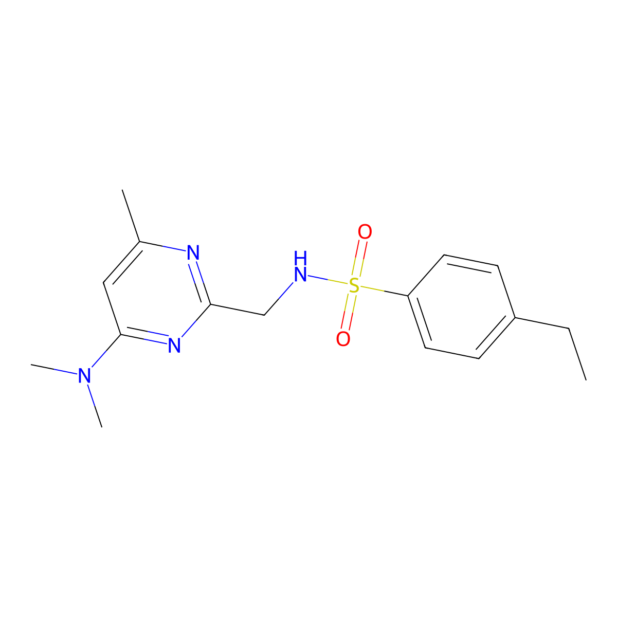 N-((4-(dimethylamino)-6-methylpyrimidin-2-yl)methyl)-4-ethylbenzenesulfonamide molecular structure, CAS 1797250-39-5