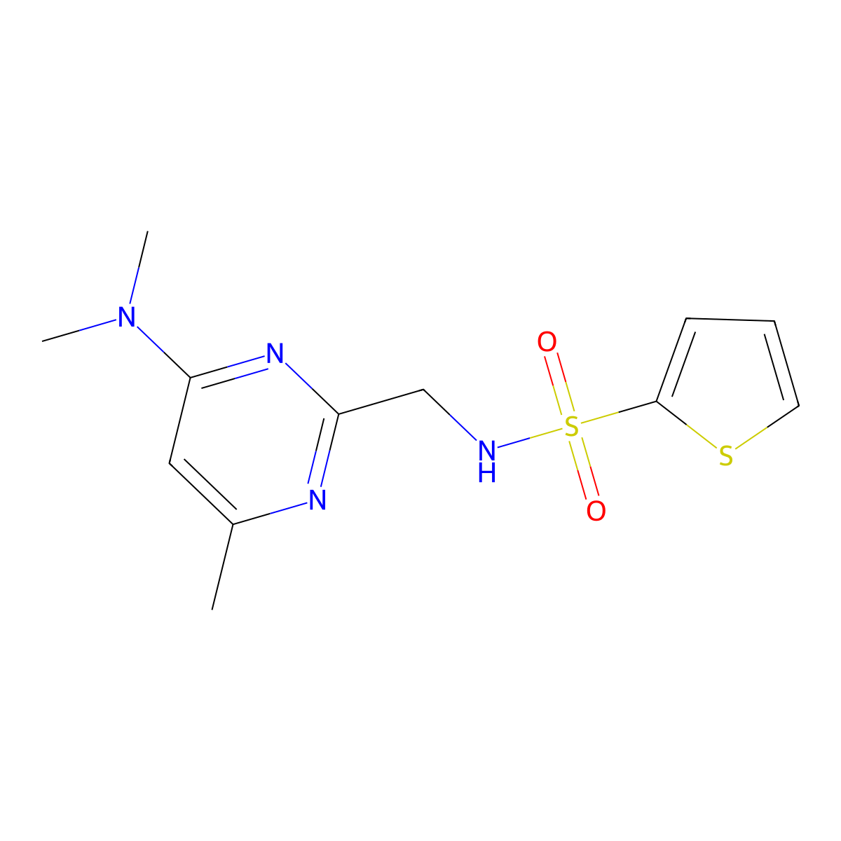 N-{[4-(dimethylamino)-6-methylpyrimidin-2-yl]methyl}thiophene-2-sulfonamide molecular structure, CAS 1797250-54-4