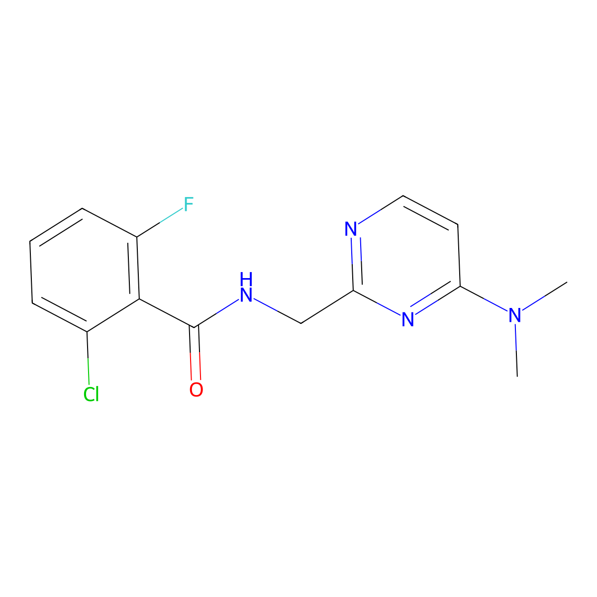2-chloro-N-{[4-(dimethylamino)pyrimidin-2-yl]methyl}-6-fluorobenzamide molecular structure, CAS 1797251-12-7