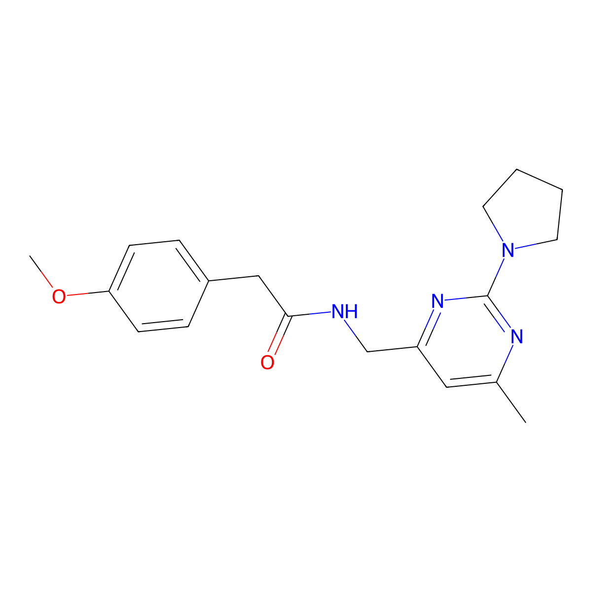 2-(4-methoxyphenyl)-N-((6-methyl-2-(pyrrolidin-1-yl)pyrimidin-4-yl)methyl)acetamide molecular structure, CAS 1797252-22-2