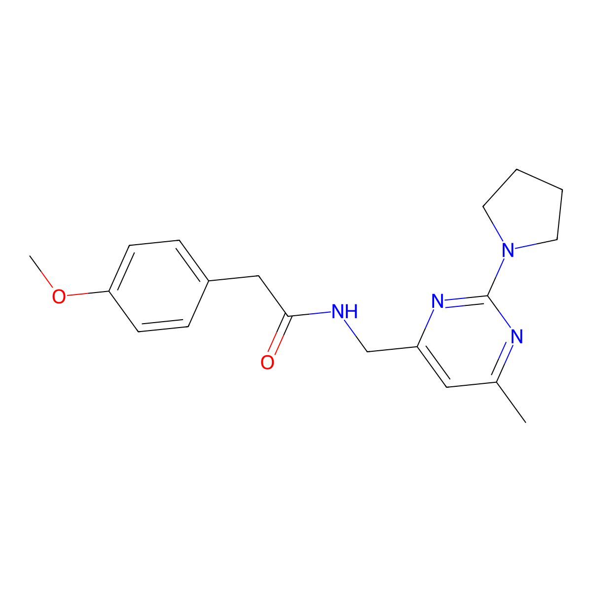 2-(4-methoxyphenyl)-N-((6-methyl-2-(pyrrolidin-1-yl)pyrimidin-4-yl)methyl)acetamide molecular structure, CAS 1797252-22-2