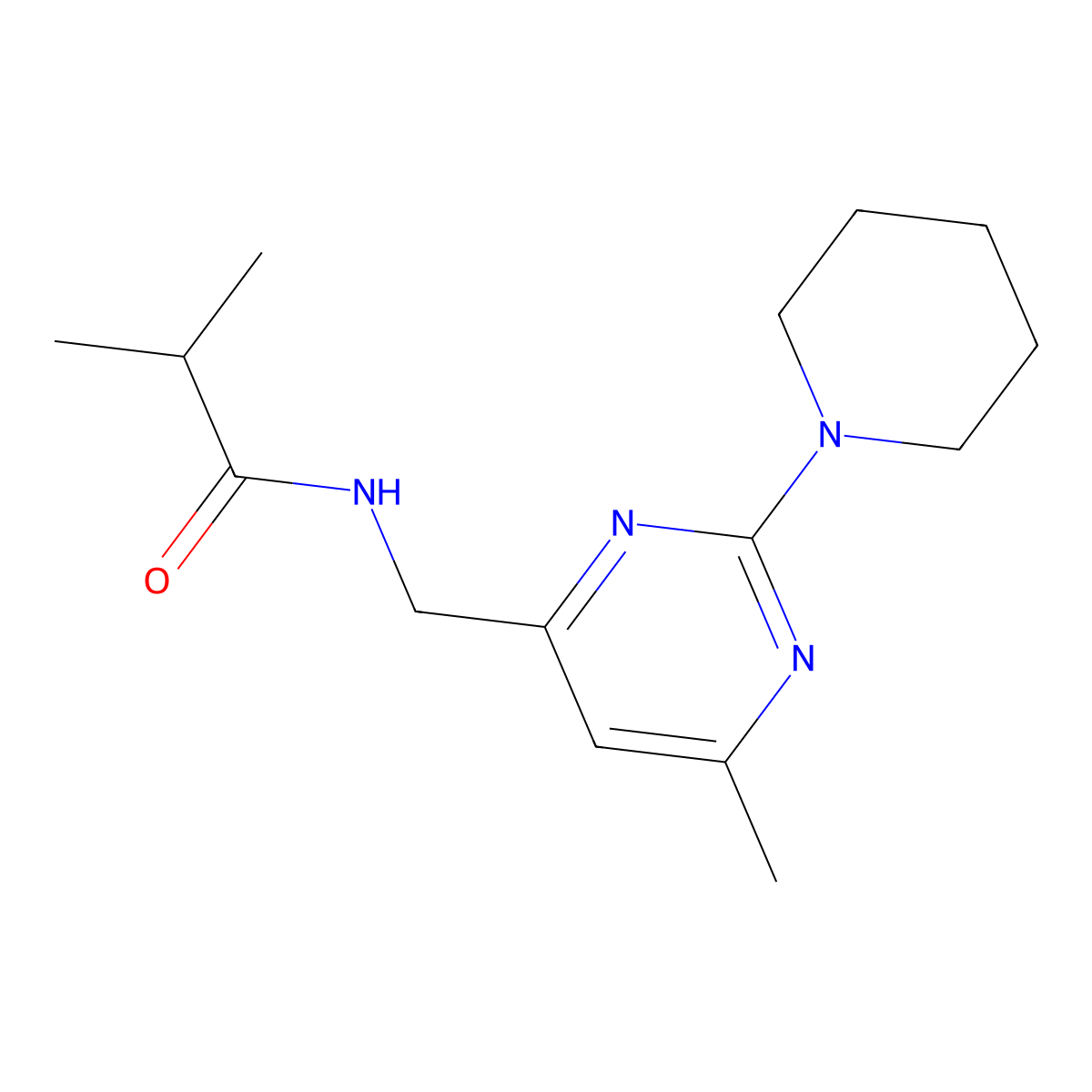 N-((6-methyl-2-(piperidin-1-yl)pyrimidin-4-yl)methyl)isobutyramide molecular structure, CAS 1797252-31-3