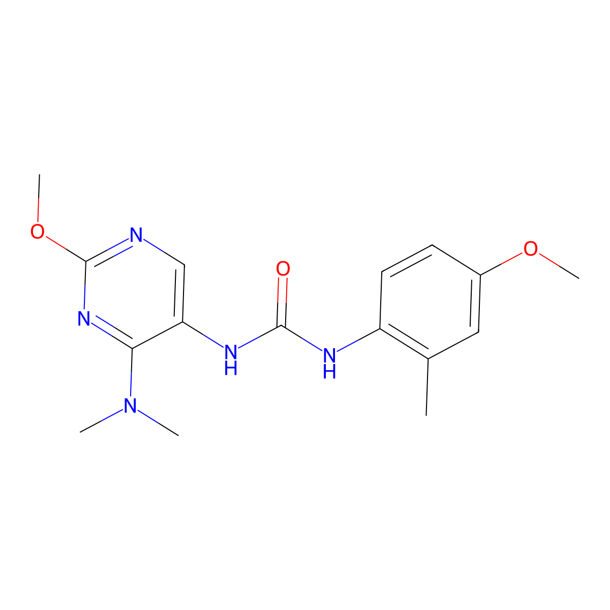 1-(4-(Dimethylamino)-2-methoxypyrimidin-5-yl)-3-(4-methoxy-2-methylphenyl)urea molecular structure, CAS 1797253-36-1