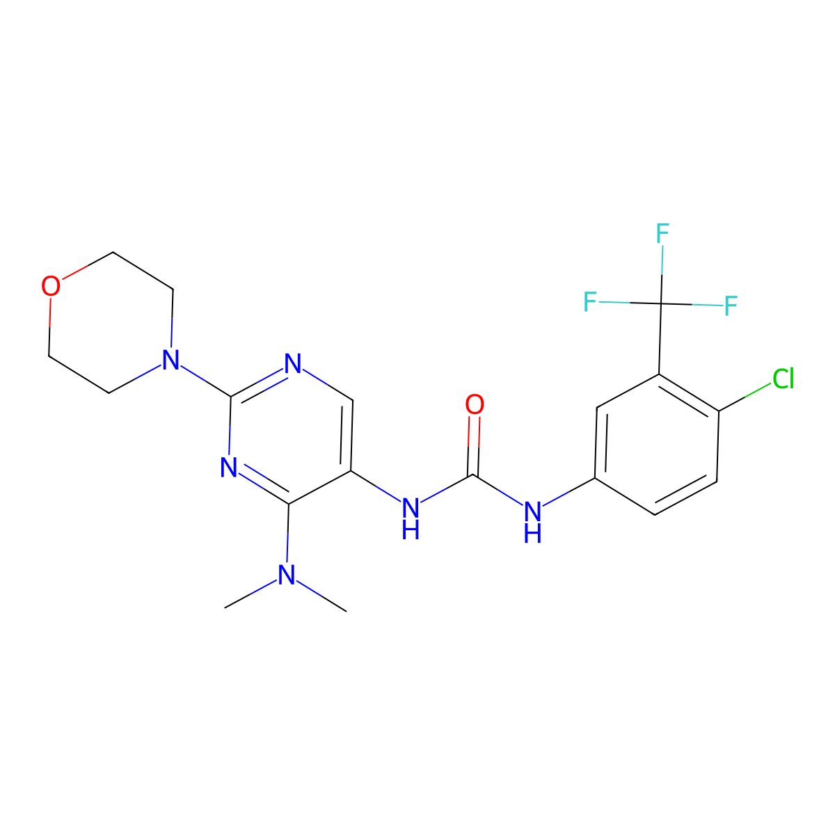 1-(4-Chloro-3-(trifluoromethyl)phenyl)-3-(4-(dimethylamino)-2-morpholinopyrimidin-5-yl)urea molecular structure, CAS 1797253-72-5