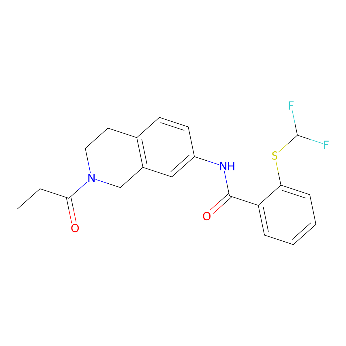 2-((difluoromethyl)thio)-N-(2-propionyl-1,2,3,4-tetrahydroisoquinolin-7-yl)benzamide molecular structure, CAS 1797255-25-4