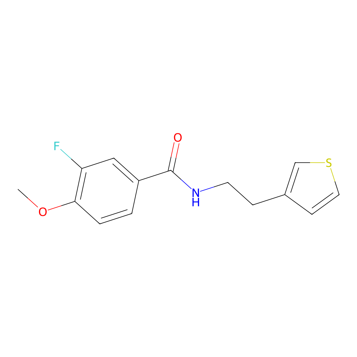 3-fluoro-4-methoxy-N-(2-(thiophen-3-yl)ethyl)benzamide molecular structure, CAS 1797255-30-1