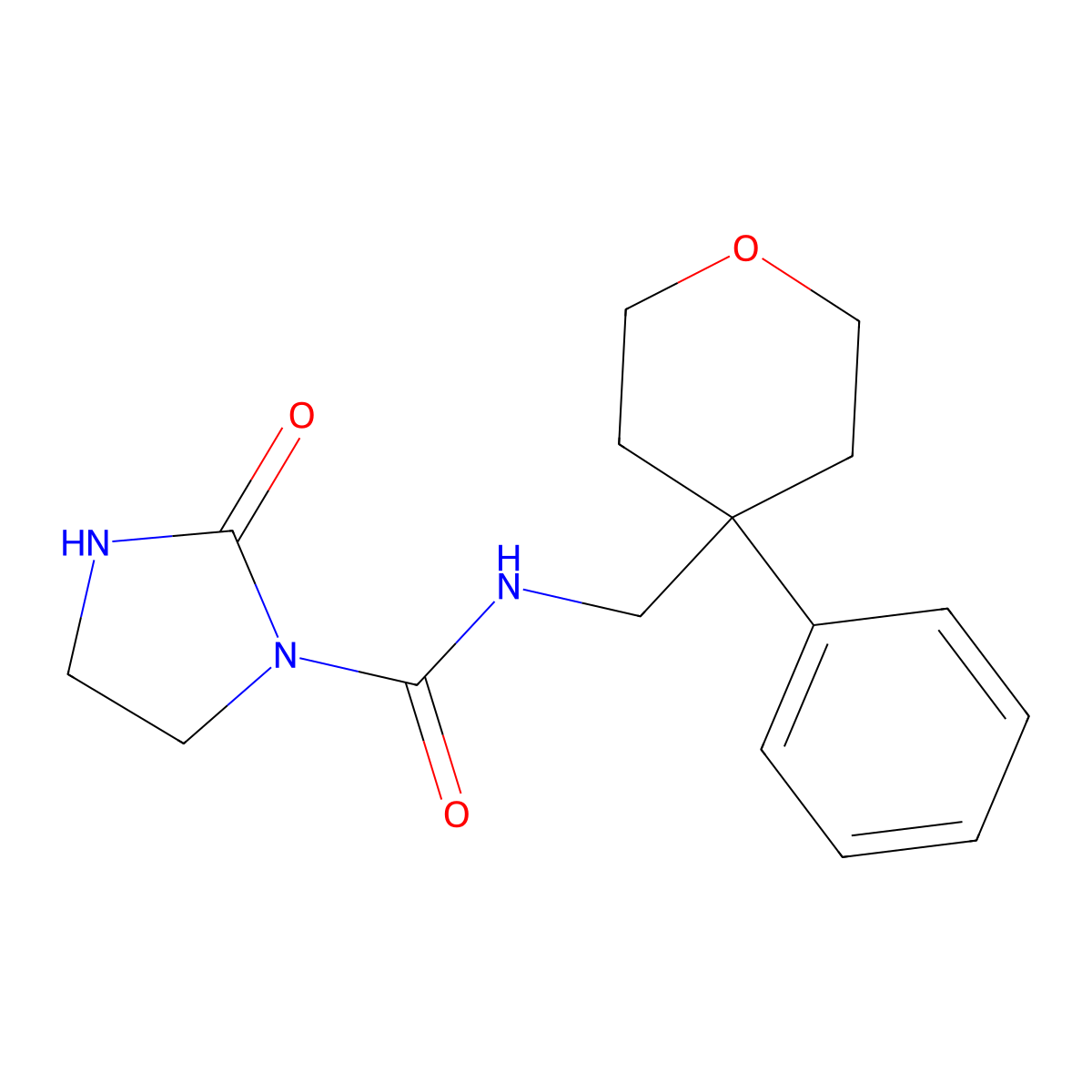2-oxo-N-((4-phenyltetrahydro-2H-pyran-4-yl)methyl)imidazolidine-1-carboxamide molecular structure, CAS 1797255-35-6