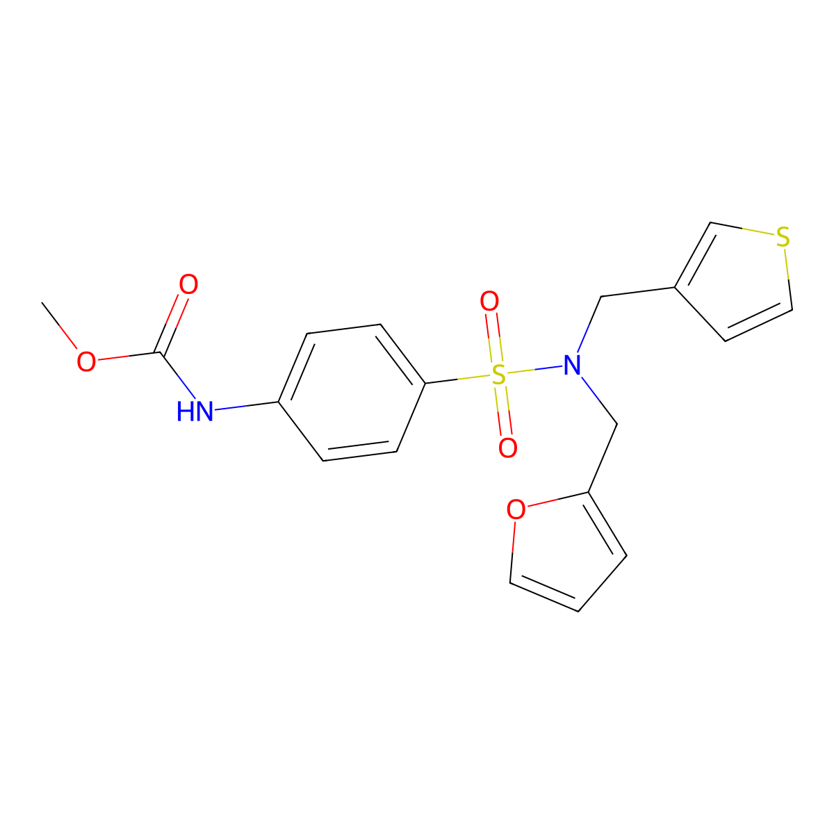 methyl (4-(N-(furan-2-ylmethyl)-N-(thiophen-3-ylmethyl)sulfamoyl)phenyl)carbamate molecular structure, CAS 1797255-50-5