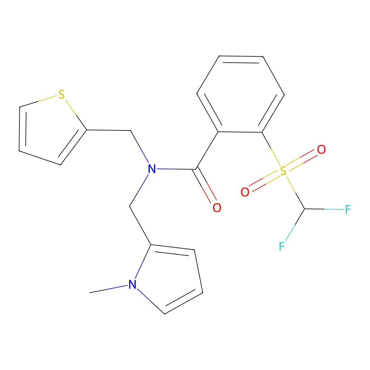 2-((difluoromethyl)sulfonyl)-N-((1-methyl-1H-pyrrol-2-yl)methyl)-N-(thiophen-2-ylmethyl)benzamide molecular structure, CAS 1797255-56-1