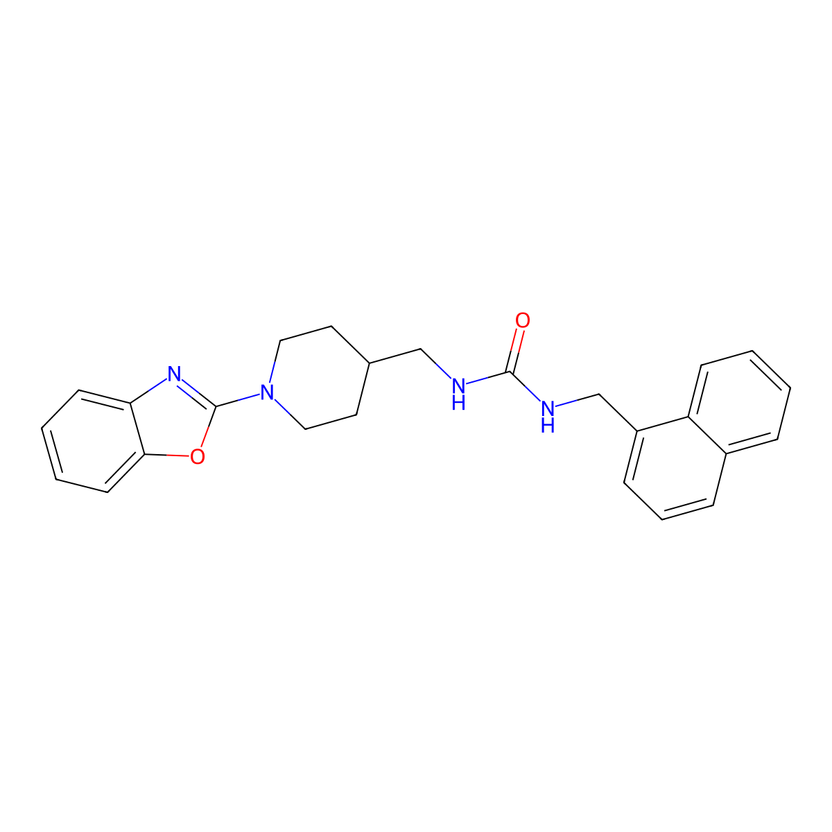 1-((1-(Benzo[d]oxazol-2-yl)piperidin-4-yl)methyl)-3-(naphthalen-1-ylmethyl)urea molecular structure, CAS 1797258-03-7