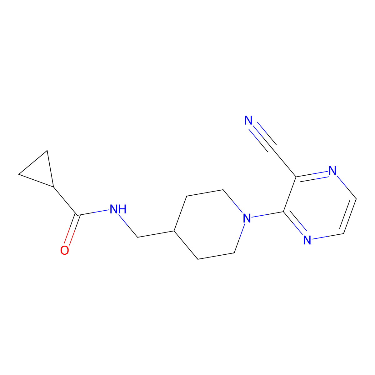 N-{[1-(3-cyanopyrazin-2-yl)piperidin-4-yl]methyl}cyclopropanecarboxamide molecular structure, CAS 1797258-07-1