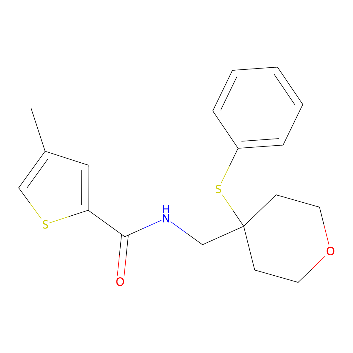 4-methyl-N-{[4-(phenylsulfanyl)oxan-4-yl]methyl}thiophene-2-carboxamide molecular structure, CAS 1797258-65-1