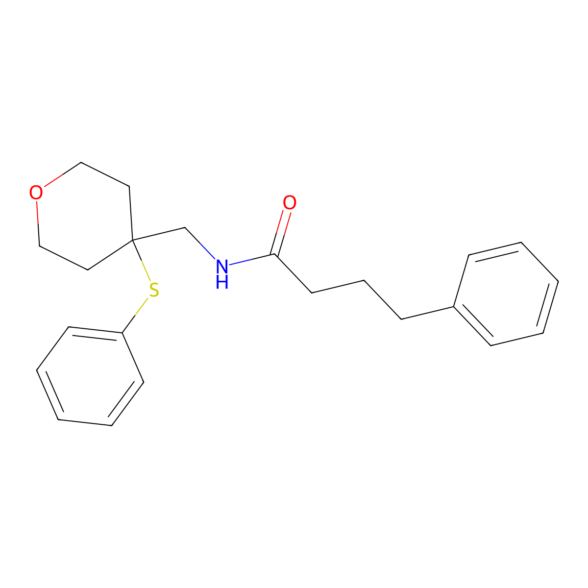 4-phenyl-N-((4-(phenylthio)tetrahydro-2H-pyran-4-yl)methyl)butanamide molecular structure, CAS 1797258-71-9