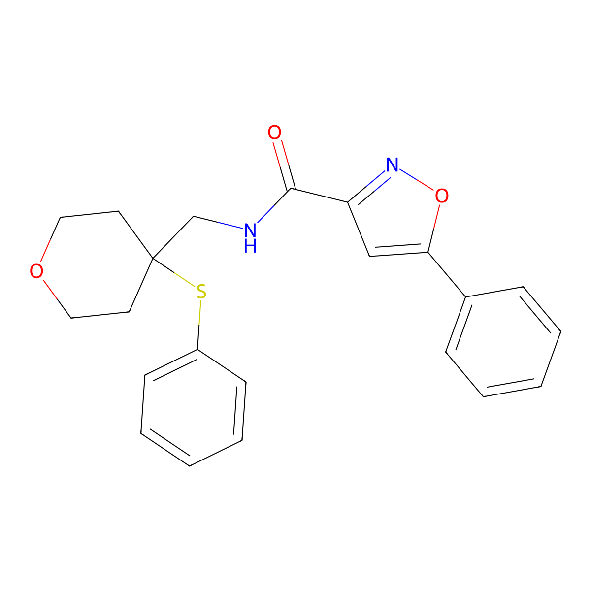 5-phenyl-N-((4-(phenylthio)tetrahydro-2H-pyran-4-yl)methyl)isoxazole-3-carboxamide molecular structure, CAS 1797258-79-7