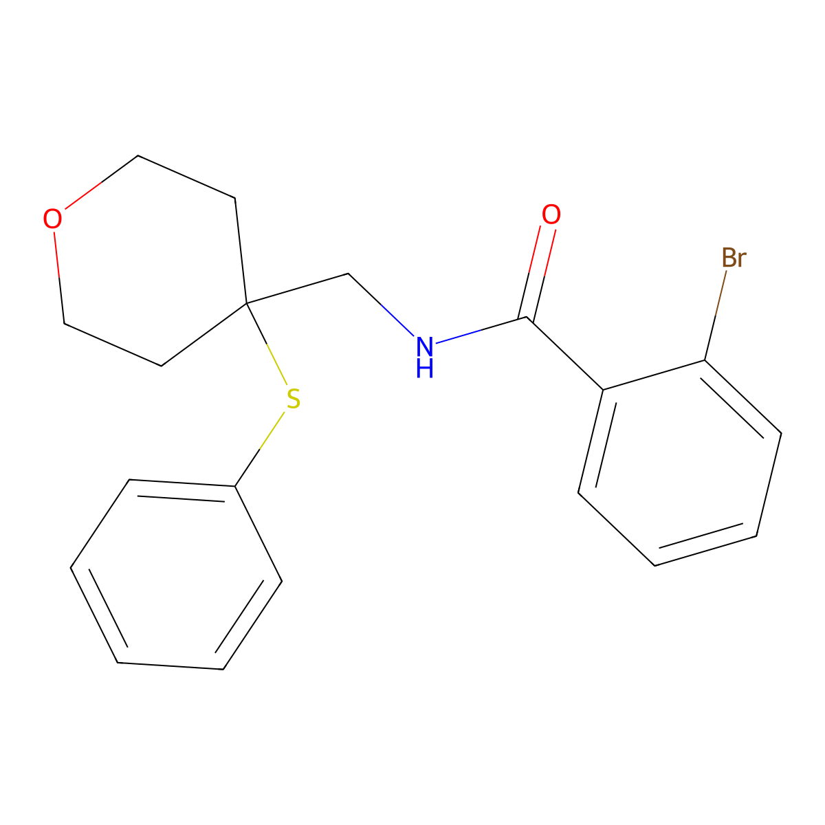 2-bromo-N-((4-(phenylthio)tetrahydro-2H-pyran-4-yl)methyl)benzamide molecular structure, CAS 1797258-87-7