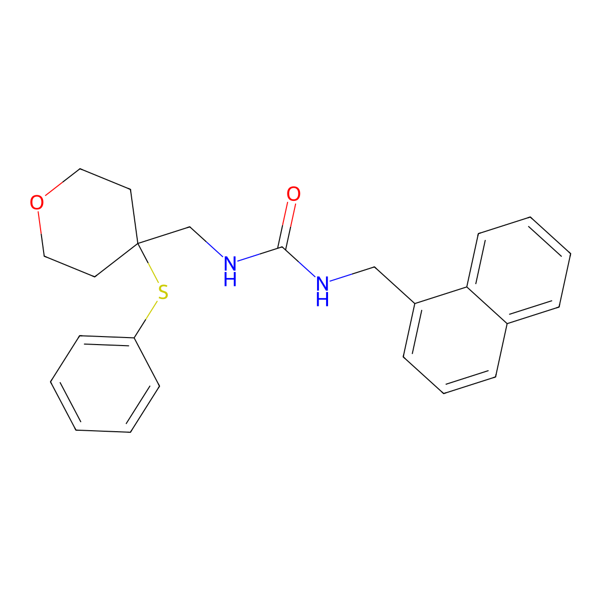 1-(naphthalen-1-ylmethyl)-3-((4-(phenylthio)tetrahydro-2H-pyran-4-yl)methyl)urea molecular structure, CAS 1797258-95-7