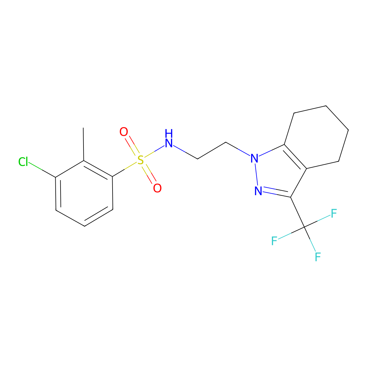 3-chloro-2-methyl-N-(2-(3-(trifluoromethyl)-4,5,6,7-tetrahydro-1H-indazol-1-yl)ethyl)benzenesulfonamide molecular structure, CAS 1797259-29-0