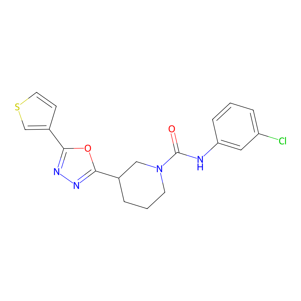 N-(3-chlorophenyl)-3-(5-(thiophen-3-yl)-1,3,4-oxadiazol-2-yl)piperidine-1-carboxamide molecular structure, CAS 1797259-65-4