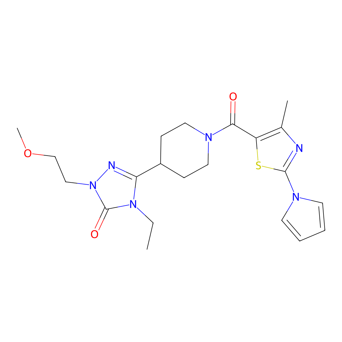 4-ethyl-1-(2-methoxyethyl)-3-(1-(4-methyl-2-(1H-pyrrol-1-yl)thiazole-5-carbonyl)piperidin-4-yl)-1H-1,2,4-triazol-5(4H)-one molecular structure, CAS 1797259-74-5
