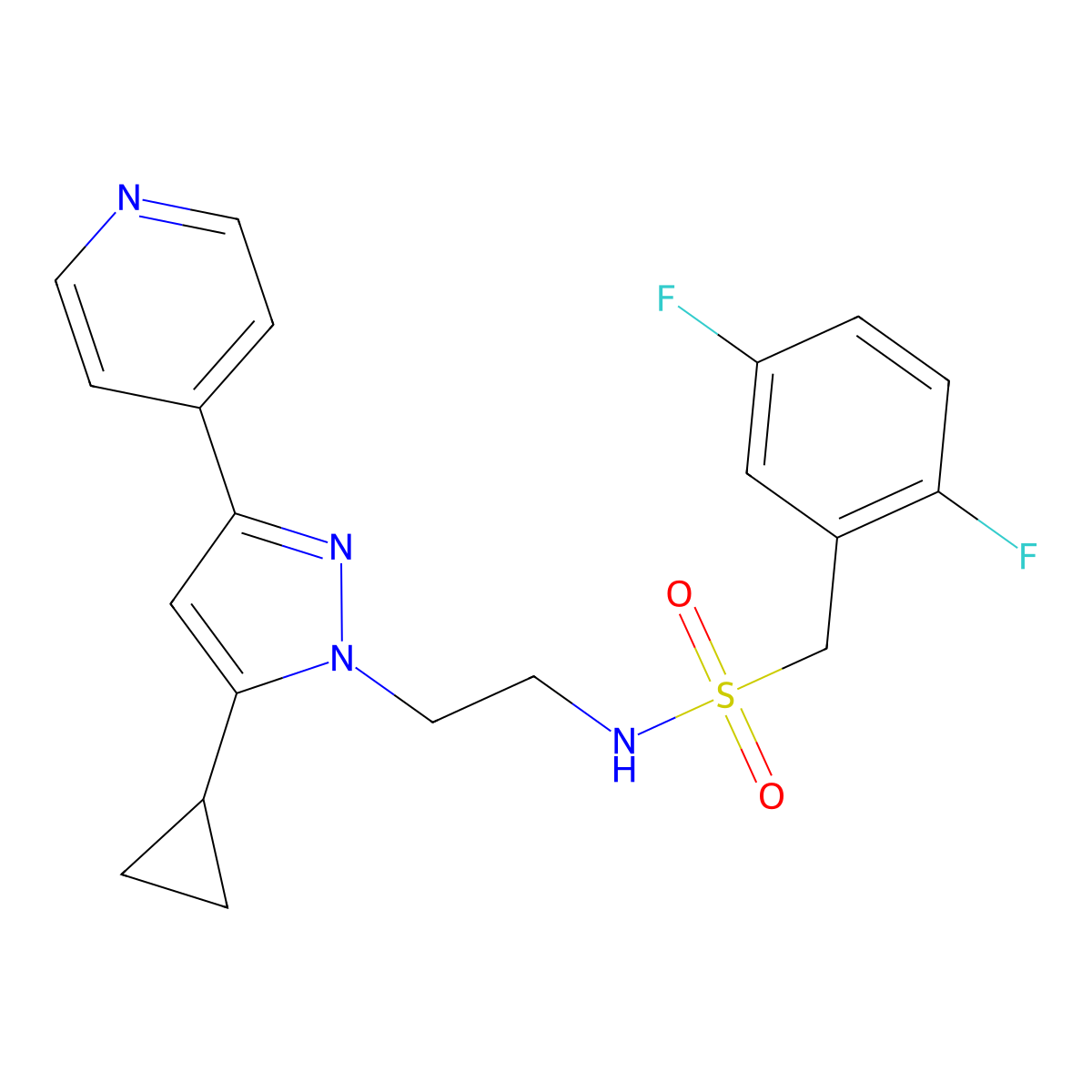 N-(2-(5-cyclopropyl-3-(pyridin-4-yl)-1H-pyrazol-1-yl)ethyl)-1-(2,5-difluorophenyl)methanesulfonamide molecular structure, CAS 1797260-06-0