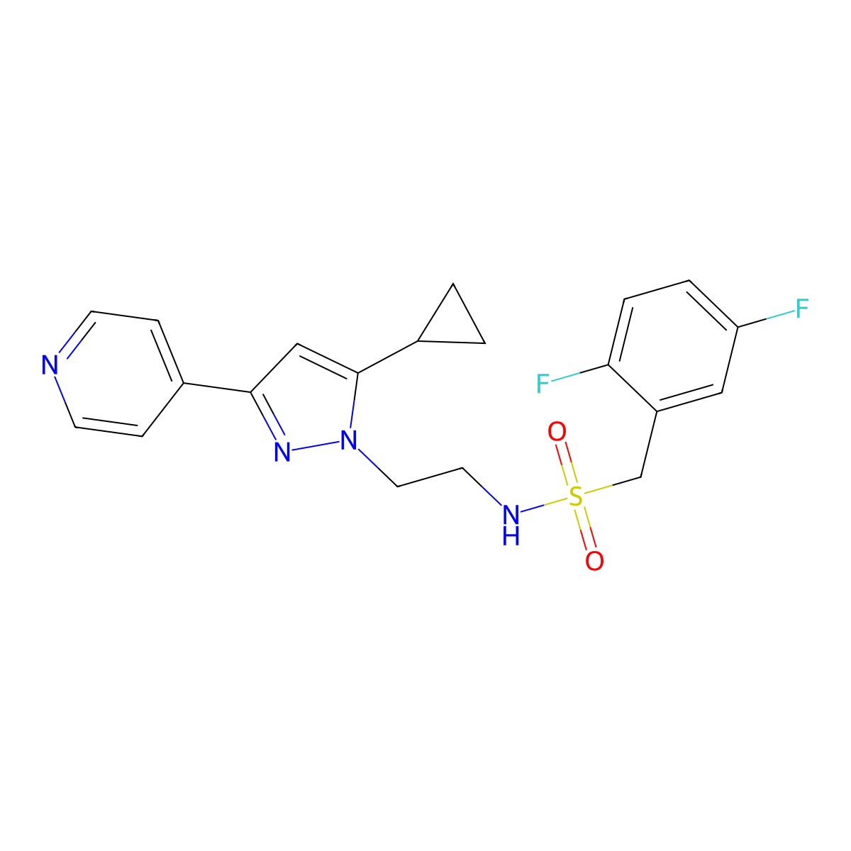 N-(2-(5-cyclopropyl-3-(pyridin-4-yl)-1H-pyrazol-1-yl)ethyl)-1-(2,5-difluorophenyl)methanesulfonamide molecular structure, CAS 1797260-06-0
